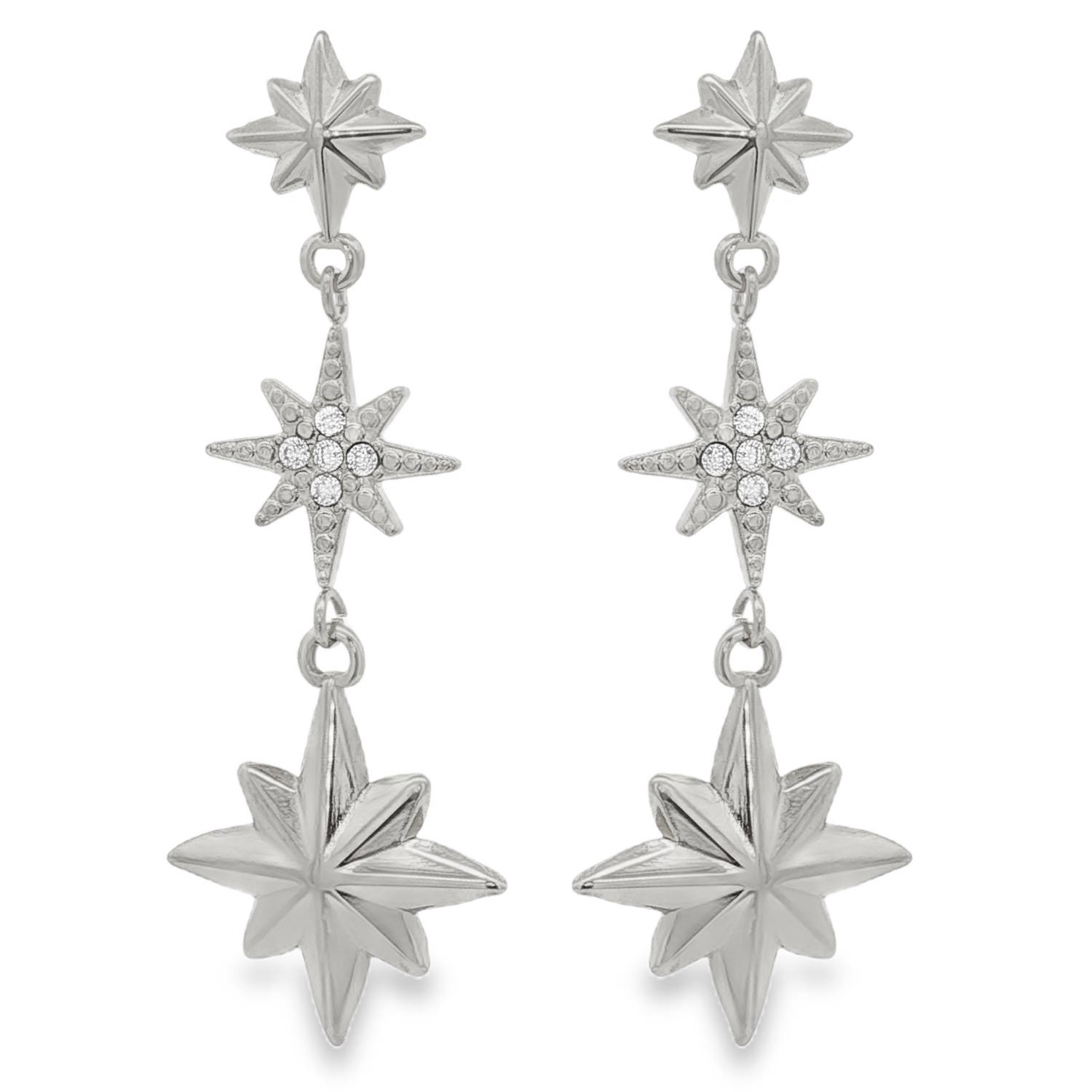 Illuminez votre style avec ces ravissantes boucles d'oreilles pendantes en acier argenté, ornées de motifs d'étoiles scintillants.<br/>Chaque boucle est délicatement sertie de strass incolores de taille brillant, captant la lumière sous tous les angles.<br/>Le design raffiné et la finition polie confèrent à ces boucles d'oreilles une élégance céleste, idéale pour sublimer votre allure au quotidien ou lors d'occasions spéciales. Etoile Pendantes Strass Adolescent Adulte Femme Fille Nature Illuminez votre style avec ces ravissantes boucles d'oreilles pendantes en acier argenté, ornées de motifs d'étoiles scintillants.<br/>Chaque boucle est délicatement sertie de strass incolores de taille brillant, captant la lumière sous tous les angles.<br/>Le design raffiné et la finition polie confèrent à ces boucles d'oreilles une élégance céleste, idéale pour sublimer votre allure au quotidien ou lors d'occasions spéciales. Etoile Pendantes Strass Adolescent Adulte Femme Fille Nature