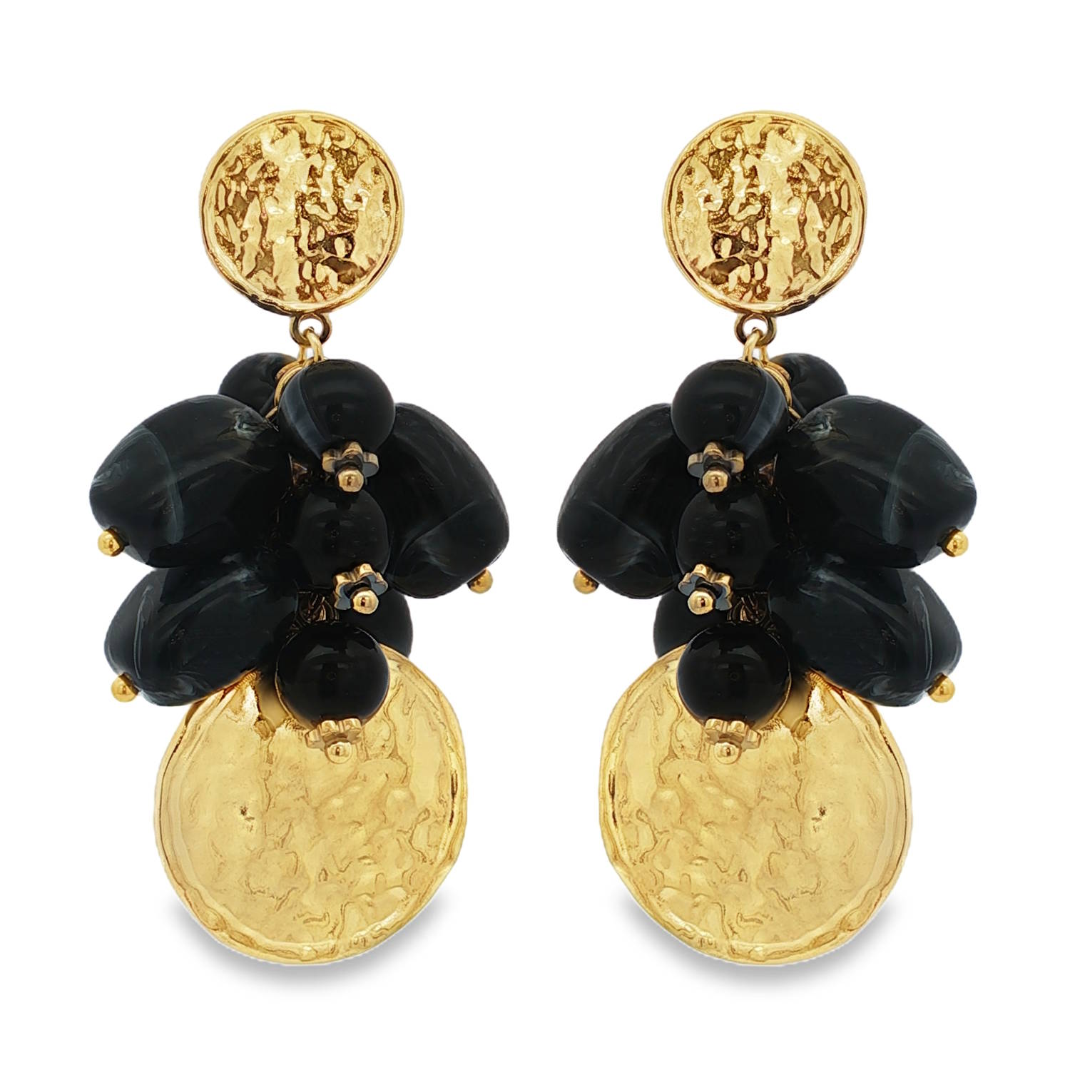 Sublimes boucles d'oreilles pendantes en acier doré, ornées d'un assemblage captivant de perles.<br/>Leurs teintes noire et leur forme ronde cabochon créent un effet visuel saisissant.<br/>Ces bijoux uniques ajouteront une touche d'élégance audacieuse à votre allure. Pendantes Perle Rond Adolescent Adulte Automne Femme Fille Hiver Sublimes boucles d'oreilles pendantes en acier doré, ornées d'un assemblage captivant de perles.<br/>Leurs teintes noire et leur forme ronde cabochon créent un effet visuel saisissant.<br/>Ces bijoux uniques ajouteront une touche d'élégance audacieuse à votre allure. Pendantes Perle Rond Adolescent Adulte Automne Femme Fille Hiver