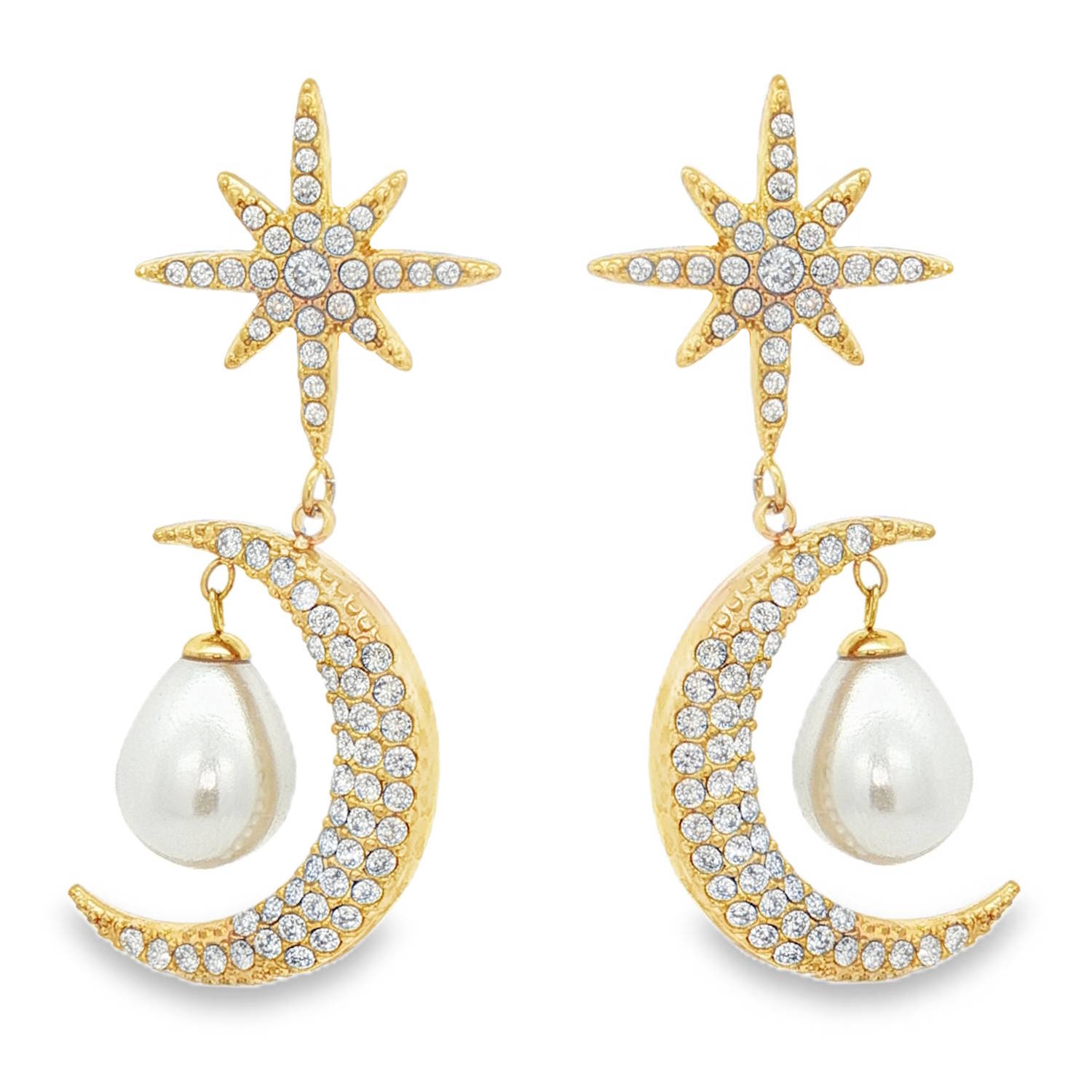 Illuminez votre style avec ces exquises boucles d'oreilles pendantes, mettant en valeur une perle en forme de poire nacrée, délicatement suspendue à un croissant de lune doré.<br/>La finition en acier doré ajoute une touche de chaleur et de raffinement, idéale pour sublimer votre élégance au quotidien. Etoile Lune Pendantes Strass Adolescent Adulte Femme Fille Nature Illuminez votre style avec ces exquises boucles d'oreilles pendantes, mettant en valeur une perle en forme de poire nacrée, délicatement suspendue à un croissant de lune doré.<br/>La finition en acier doré ajoute une touche de chaleur et de raffinement, idéale pour sublimer votre élégance au quotidien. Etoile Lune Pendantes Strass Adolescent Adulte Femme Fille Nature