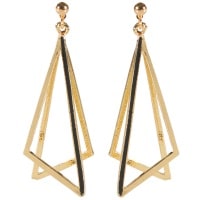 Boucles d'oreilles fantaisie pendantes double triangles en métal doré et émail de couleur noire.