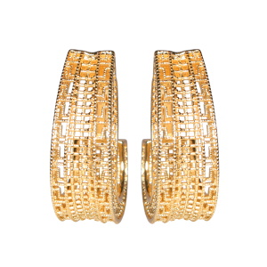 Boucles d'oreilles créoles de forme ovale avec motifs en filigrane en acier doré.
