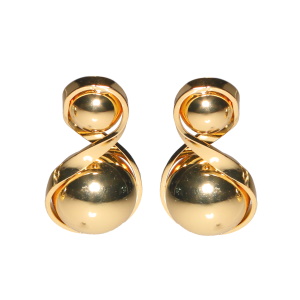 Boucles d'oreilles pendantes en forme de symbole infini sertie de boules en acier doré.