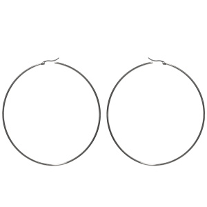 Boucles d'oreilles créoles fil rond en acier argenté.