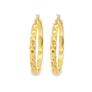 Rehaussez votre style avec ces boucles d'oreilles créoles en acier doré. Leur design texturé géométrique apporte une touche d'éclat discrète mais sophistiquée à votre look quotidien. Parfaites pour toutes les occasions, elles incarnent l'élégance et la simplicité.