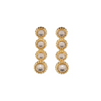 Boucles d'oreilles pendantes en acier doré sertis clos de quatre cristaux.