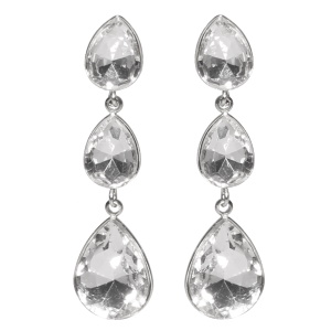 Boucles d'oreilles pendantes en acier argenté serties de trois cristaux en forme de goutte.