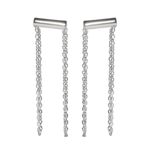 Boucles d'oreilles pendantes composées d'une barre et de deux chaînes en acier argenté.