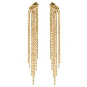 Boucles d'oreilles pendantes composées d'un rectangle et de franges en acier doré.