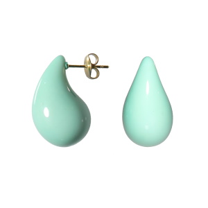Boucles d'oreilles pendantes en forme de goutte en acier doré et en résine de couleur bleue turquoise.