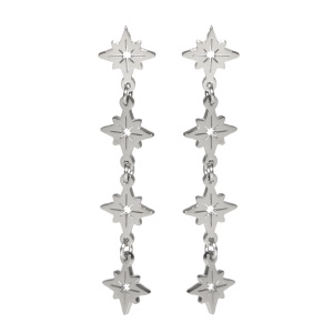Boucles d'oreilles pendantes composées d'étoiles en acier argenté.