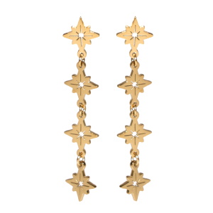 Boucles d'oreilles pendantes composées d'étoiles en acier doré.