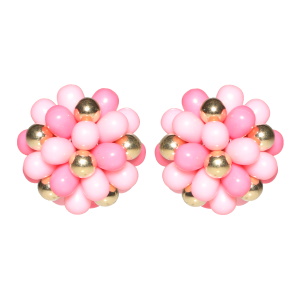 Boucles d'oreilles en forme de fleur avec perles en acier doré et de couleur rose.