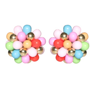 Boucles d'oreilles en forme de fleur avec perles en acier doré et multicolores.