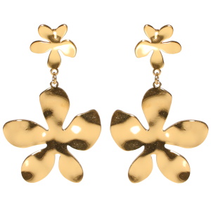 Boucles d'oreilles composées de deux fleurs martelées en acier doré.