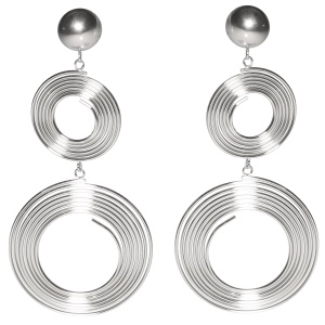 Boucles d'oreilles pendantes composées de multi cercles en acier argenté.