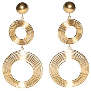 Boucles d'oreilles pendantes composées de multi cercles en acier doré.