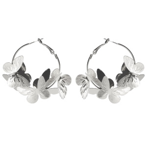 Boucles d'oreilles créoles surmontées de papillons en acier argenté.