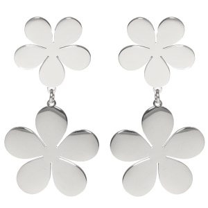 Boucles d'oreilles pendantes composées de deux fleurs en acier argenté.