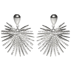 Boucles d'oreilles pendantes en acier argenté serties de strass.