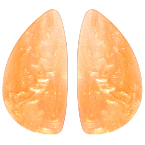Boucles d'oreilles pendantes en acier doré et en plastique orange.