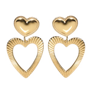 Boucles d'oreilles pendantes en forme de cœurs en acier doré.