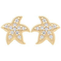 Boucles d'oreilles puces au motif d'étoile de mer en plaqué or jaune 18 carats pavées d'oxydes de zirconium blancs.