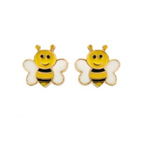 Boucles d'oreilles puces en forme d'abeille en plaqué or jaune 18 carats et en émail de couleur.