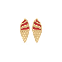 Boucles d'oreilles puces en forme de cornet de glace en plaqué or jaune 18 carats et en émail de couleur.