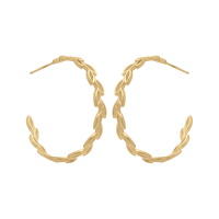 Boucles d'oreilles créoles ouvertes en forme de branche de laurier en plaqué or jaune 18 carats.