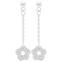Boucles d'oreilles pendantes composées d'une puce ronde et d'une chaîne avec une fleur en argent 925 rhodié.
