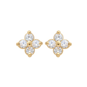 Boucles d'oreilles pendantes en forme de fleur en plaqué or jaune 18 carats serties d'oxydes de zirconium blancs.