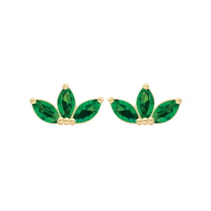 Boucles d'oreilles puces fleur de lotus en plaqué or jaune 18 carats serties d'oxydes de zirconium verts.