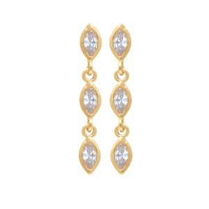 Boucles d'oreilles pendantes en plaqué or jaune 18 carats serties de trois oxydes de zirconium blancs.
