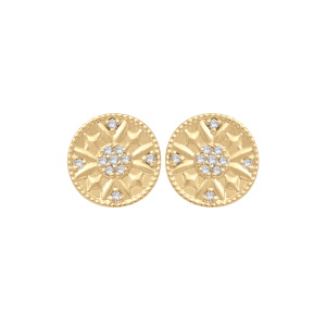 Boucles d'oreilles puces avec des motifs d'étoiles en plaqué or jaune 18 carats serties d'oxydes de zirconium blancs.