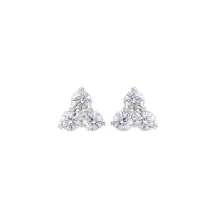 Boucles d'oreilles puces en argent 925 rhodié serties de 3 oxydes de zirconium blancs.