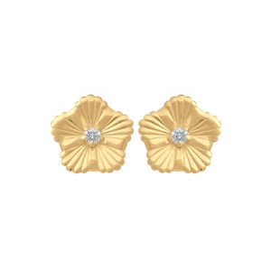 Boucles d'oreilles puces en forme fleur en plaqué or jaune 18 carats serties d'un oxyde de zirconium blanc.
