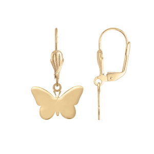 Boucles d'oreilles dormeuses avec un pendant en forme de papillon en plaqué or jaune 18 carats.