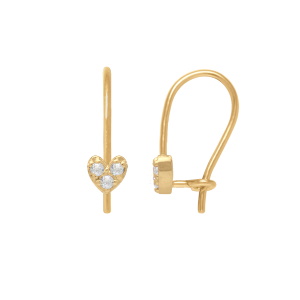 Boucles d'oreilles pendantes en plaqué or jaune 18 carats avec un cœur serti d'oxydes de zirconium blancs.