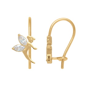 Boucles d'oreilles dormeuses en plaqué or jaune 18 carats surmontées d'une fée sertie d'oxydes de zirconium blancs.