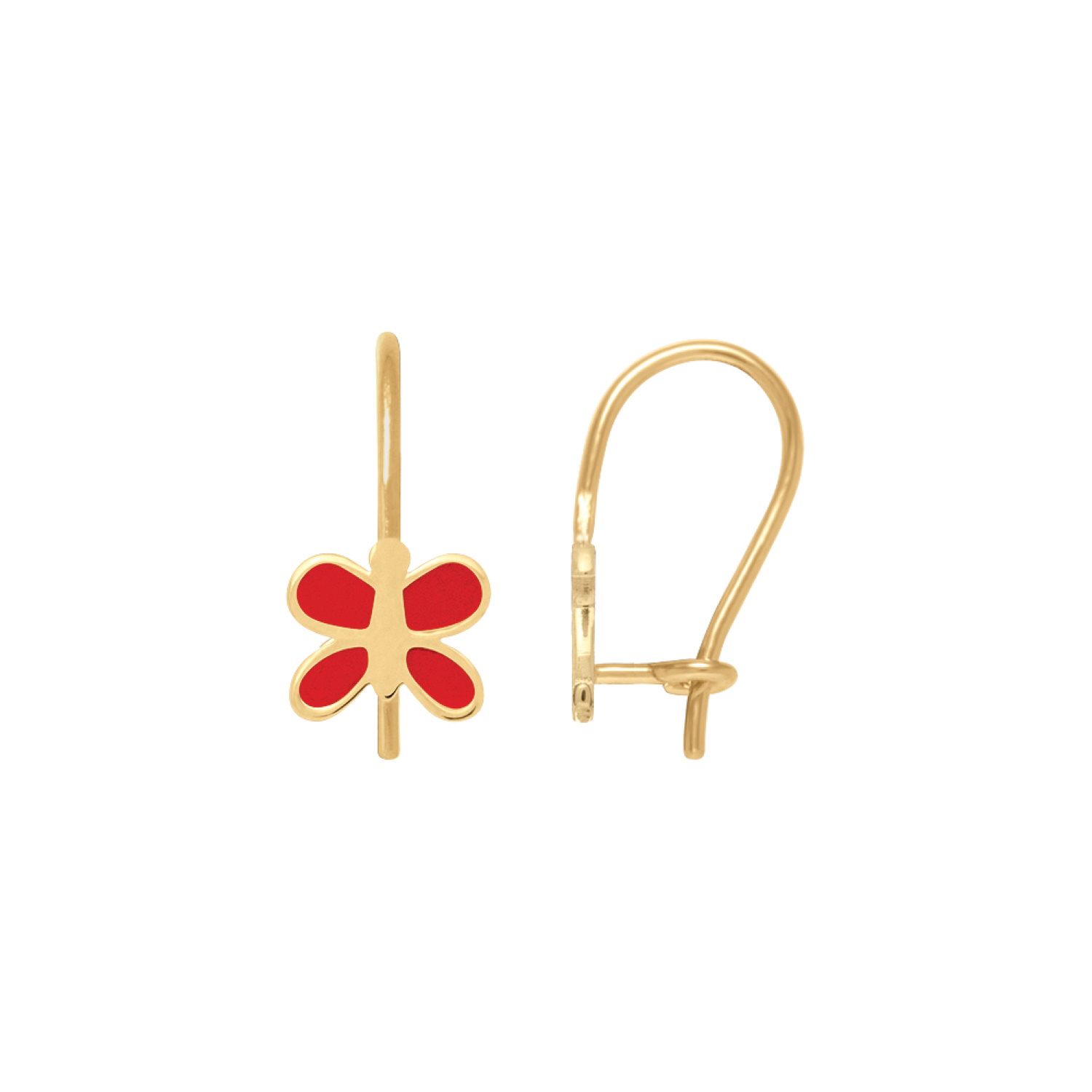 Boucles d'oreilles créoles en plaqué or jaune 18 carats avec un papillon pavé d'émail rouge. Créoles Papillon Pendantes Adolescent Adulte Animaux Femme Fille Indémodable Boucles d'oreilles créoles en plaqué or jaune 18 carats avec un papillon pavé d'émail rouge. Créoles Papillon Pendantes Adolescent Adulte Animaux Femme Fille Indémodable