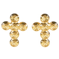 Boucles d'oreilles pendantes en forme de croix en acier doré.