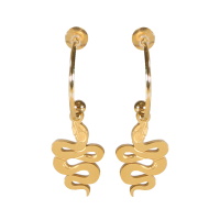 Boucles d'oreilles créoles ouvertes avec pendant en forme de serpent en acier doré.