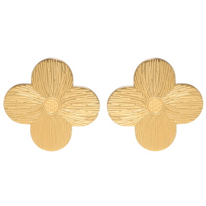 Boucles d'oreilles pendantes en forme de trèfle à quatre feuilles en acier doré.