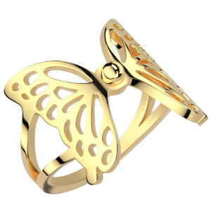 Bague en forme de papillon en acier doré.
