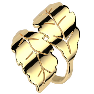 Bague en forme de feuilles en acier chirurgical 316L doré.