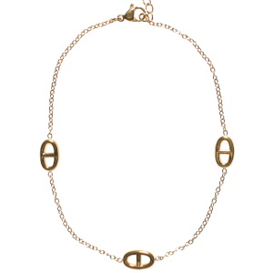 Bracelet chaîne de cheville composé d'une chaîne avec grains de café en acier doré. Fermoir mousqueton avec 4 cm de rallonge.