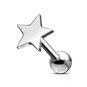 Piercing haltère avec une étoile en acier argenté chirurgical 316L.