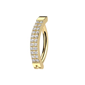 Piercing pour nombril en acier chirurgical 316L doré pavé d'oxydes de zirconium blancs.