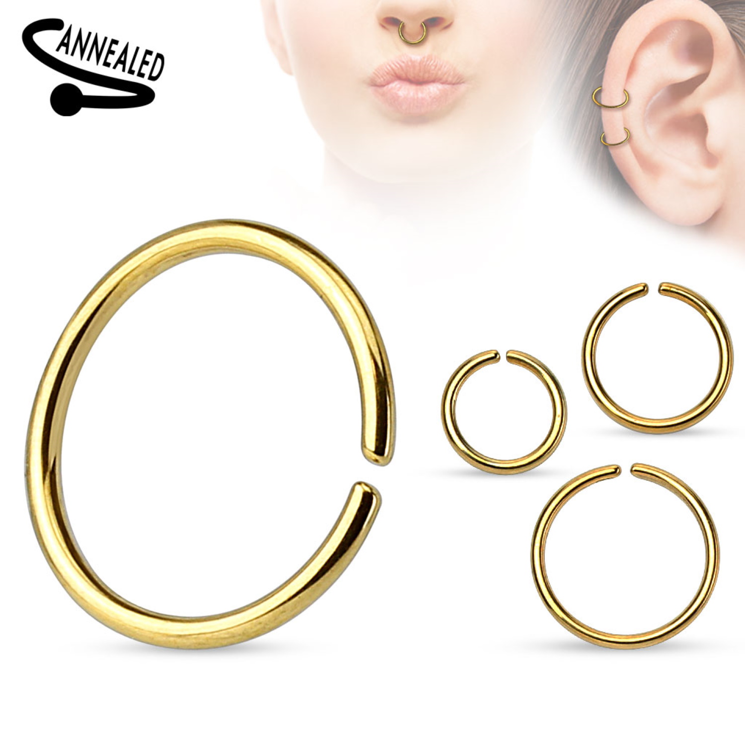 Piercing anneau en acier recouvert de titane doré. Adolescent Adulte Femme Fille Garçon Homme Indémodable Mixte Piercing anneau en acier recouvert de titane doré. Adolescent Adulte Femme Fille Garçon Homme Indémodable Mixte