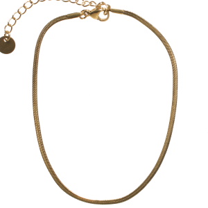 Bracelet chaîne de cheville composé d'une chaîne maille serpent en acier doré. Fermoir mousqueton avec 5 cm de rallonge. Appréciée l'été mais aussi toute l'année, cette chaîne de cheville va embellir vos pas et mettre en valeur vos pieds. Portée depuis l'antiquité, riche de significations, la chaîne de cheville est devenue aujourd'hui un bijou incontournable.